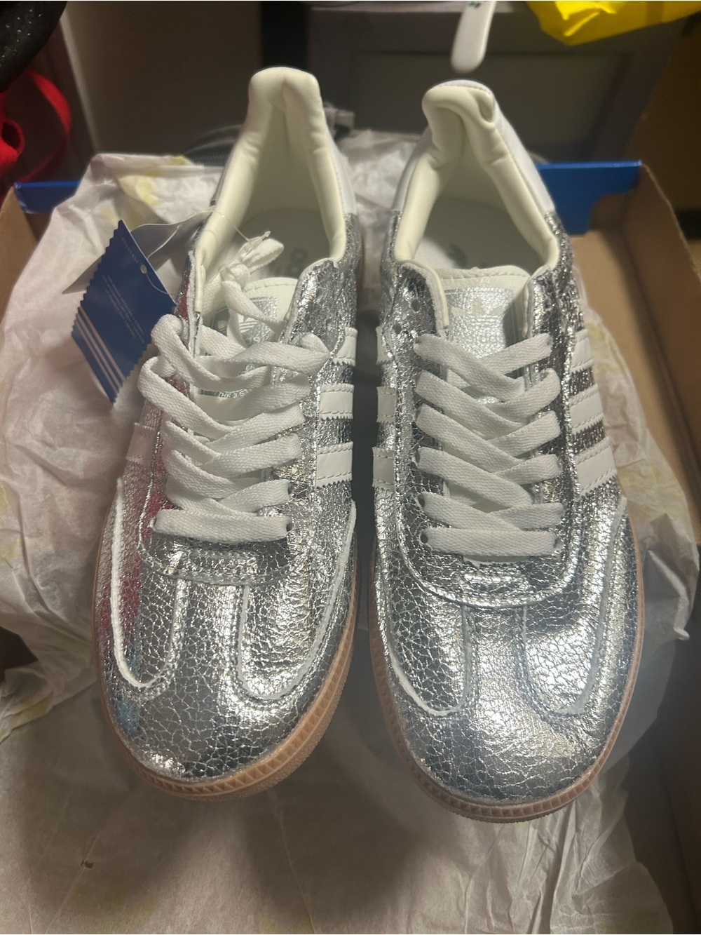 Adidas Silver Metallic Lace-Up Sneakers - Stylish Everyday Shoes